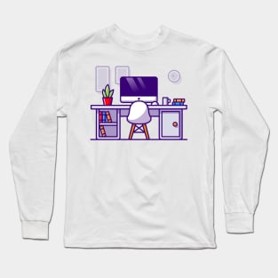 Workspace Cartoon Illustration Long Sleeve T-Shirt